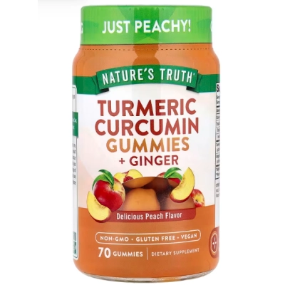 Turmeric 450mg, Cúrcuma e Gengibre, 70 Gomas Sabor Pêssego, Nature's Truth