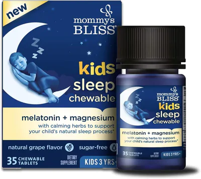 Kids Sleep Mastigável, Melatonina + Magnésio, Sabor Uva, 35 Tablets, Mommys Bliss