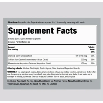Citrato de Cálcio e Magnésio com Vitamina D3, 180 Cápsulas, PipingRock