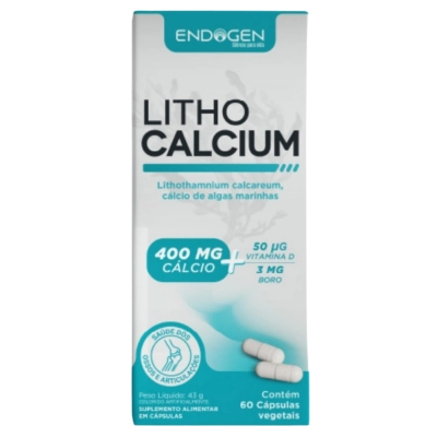 Lithocalcium, 400mg de Cálcio + Vitamina D e Boro, 60 Cápsulas, Endogen