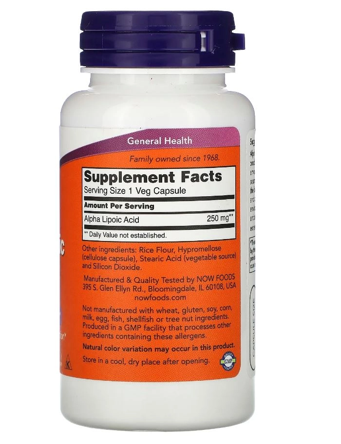 Ácido Alfa Lipóico, Força Extra, 250 mg, 60 Cápsulas, Now