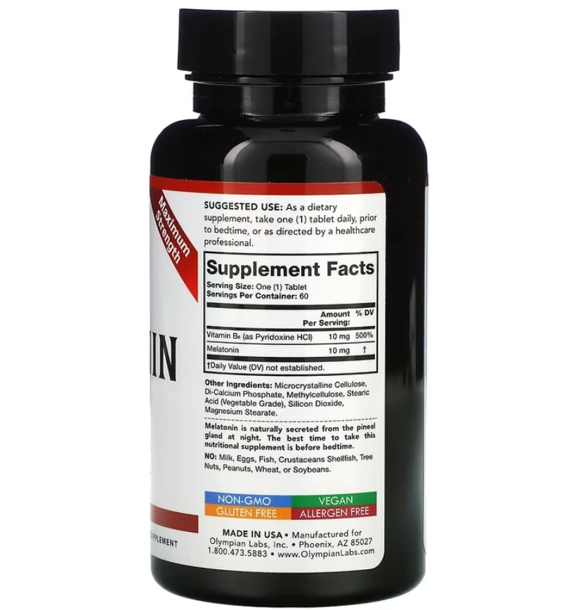 Melatonina, 10Mg, Time Release, 60 Tablets, Olympian Labs