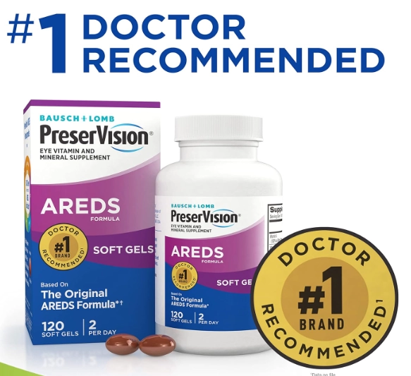 Areds PreserVision, Suplemento Vitamínico e Mineral para Olhos, 120 Cápsulas, Bausch & Lomb