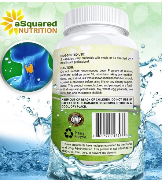 Thyroid Support, Suporte da Tireoide Com Vitaminas com B12, Ashwagandha e Bladderwrack , 180 Cápsulas, aSquared Nutritio