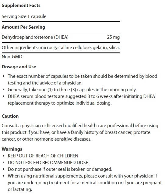 Dhea 25mg, 100 Cápsulas , Life Extension