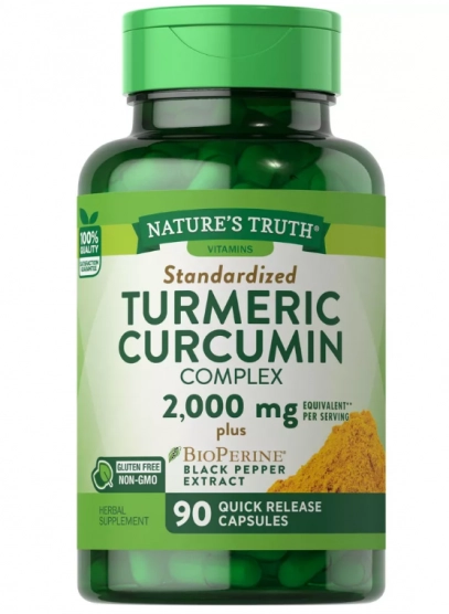 Curcumina de Cúrcuma, Turmeric, Com Pimenta Preta BioPerine, 90 Cápsulas, Nature's Truth