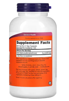 MSM, 1000mg, 240 cápsulas, Now