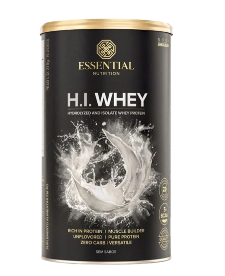 H.I. Whey, Blend de Puro Whey Protein Hidrolisado e Isolado, 375g Sem Sabor, Essential Nutrition