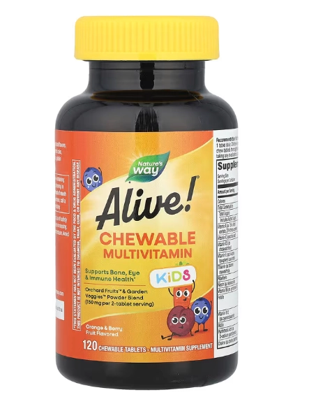 Multivitamínico Kids Alive! 120 Comprimidos Mastigáveis Sabor Laranja e Frutas Vermelhas, Nature's Way