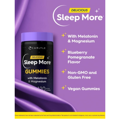 Sleep More, Melatonina 3mg e Magnésio 50mg, 120  Gomas Sabor Mirtilo e Romã, Carlyle