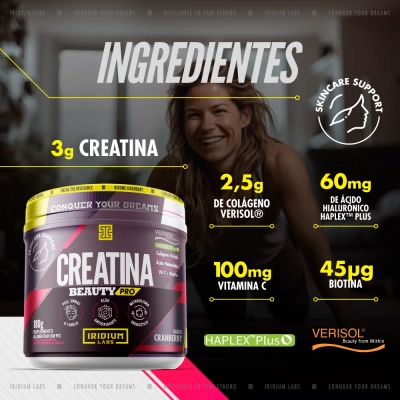Creatina Monohidratada com Colágeno Verisol®, Ácido Hialurônico e Biotina, Sabores, 180g, Iridium Labs