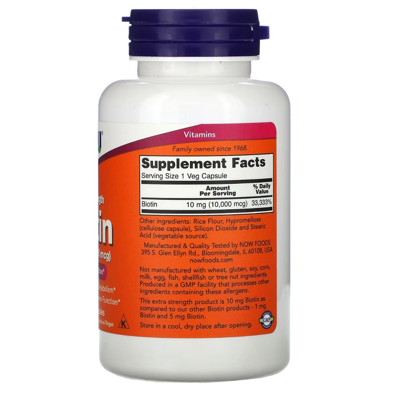 Biotina, 10.000mcg,  120 Cápsulas, Now
