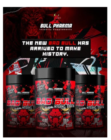 Pré Treino Bad Bull Inferno Edition, 300g Sabor Bulls Blood, Bull Pharma