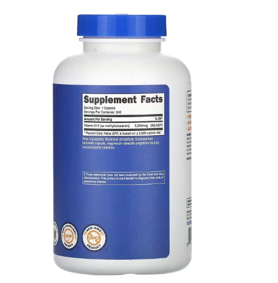 Vitamina B12, 5000mcg, 240 Cápsulas, Nutricost