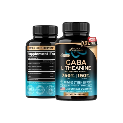 Gaba L-Theanine Magnesium, B6 &amp; B12, 240 Cápsulas, Nutra Harmony 