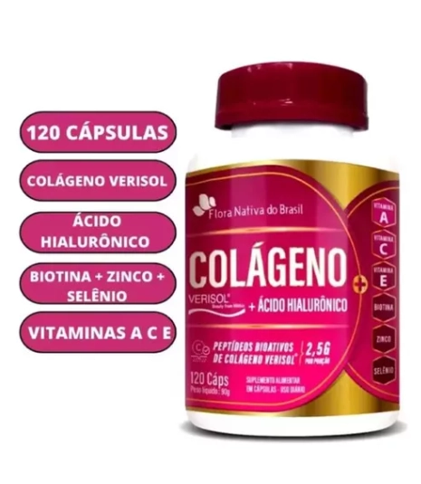Colágeno Verisol com Ácido Hialurônico, 750mg, 120 Cápsulas, Flora Nativa