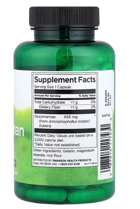 Glucomanano 665mg, 90 Cápsulas, Swanson
