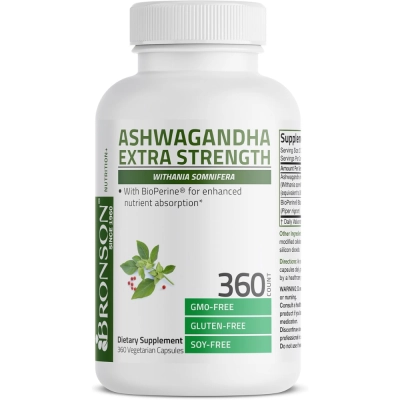 Ashwagandha Extra Strength, 150mg, 360 Cápsulas, Bronson