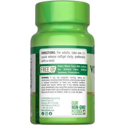 Vitamin K2 MK-7, 100mcg, 60 Softgel, Natures Truth