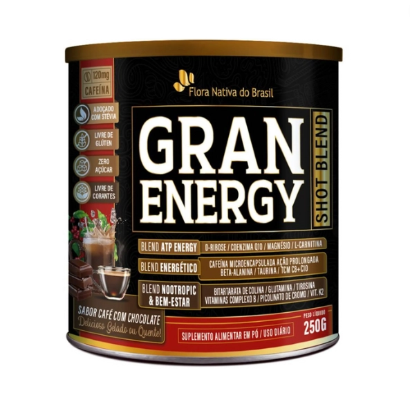 Gran Energy, Shot Blend, 250g, Sabor Café com Chocolate