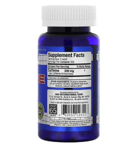 Cafeína, 200mg, 100 Comprimidos, Allmax Nutrition