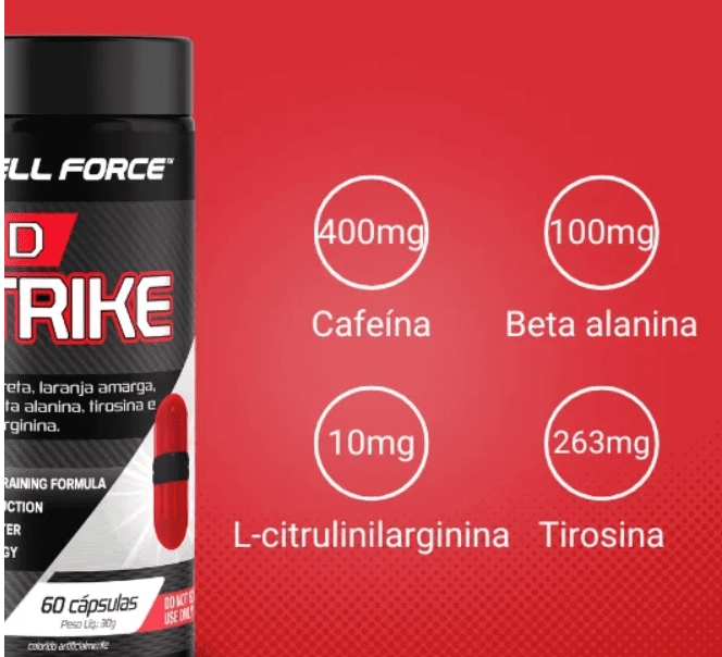 Red Strike, Termogênico e Pré-Treino, 60 Capsulas, Cell Force