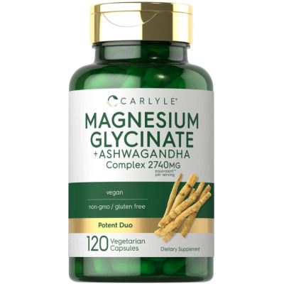 Complexo de Glicinato de Magnésio com Ashwagandha, 2740mg, 120 Cápsulas, Carlyle