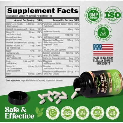 Bariatric Multivitamin, Multivitamínico Bariátrico 21 Vitaminas Essenciais + ferro 45mg, Cápsulas Opções, Nutra Harmony