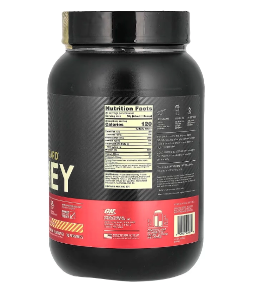 Whey 100% Gold Standard, Sabor Morango com Banana, 907g, Optimum Nutrition