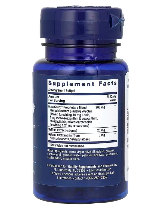  MacuGuard, Suporte Ocular com Açafrão e Astaxantina, 60 Cápsulas, Life Extension