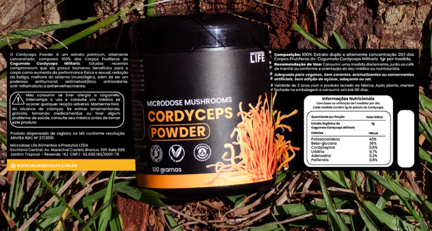 Cogumelo Cordyceps Militaris, 100g Extrato em Pó,  Microdose Life