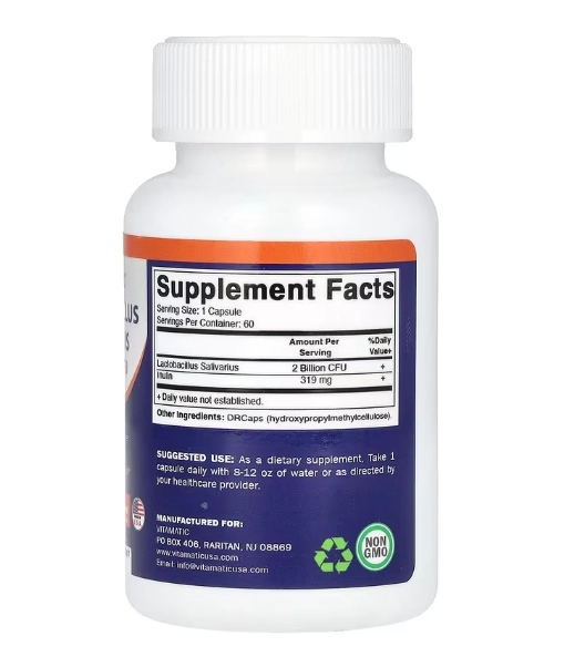 Lactobacillus Salivarius, 2 Bilhões de UFCs, 60 DRCaps, Vitamatic
