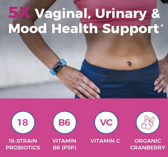 Probióticos para Mulheres, P-5-P, Vitamina C e Cranberry, 100 Bilhões de UFC, 60 Cápsulas, NewRhythm