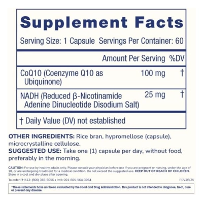 NADH  25mg + CoQ10 100mg, 60 Cápsulas, ProHealth Longevity