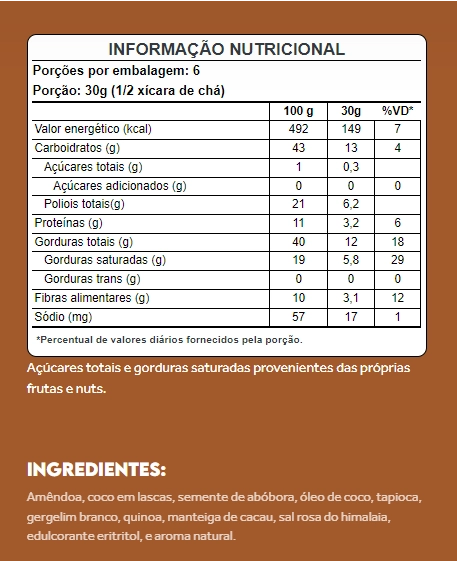 Coconut Granola, Sabor Baunilha, 180g, Puravida