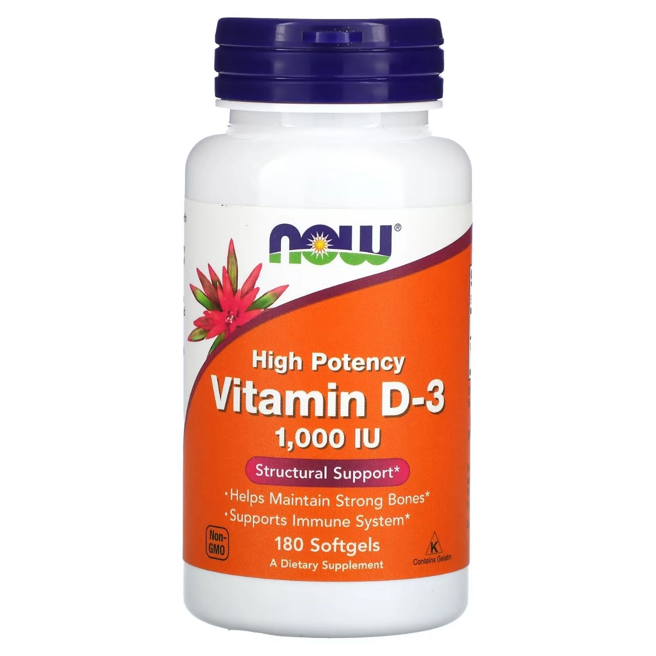 Vitamina D3, Alta Potência, 1.000UI, 180 Cápsulas, Now