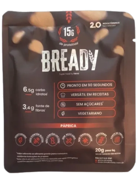 Bready Sabor Pàprica, Super Pão Proteico Low Carb Sem Glúten, Sache 15g, Hevo