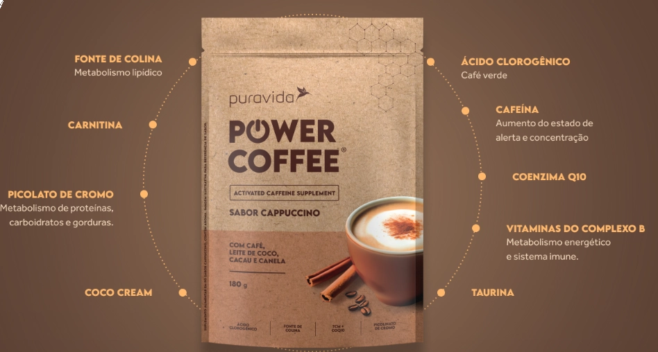 Power Coffee, Sabor Capuccino, 180g, PuraVida