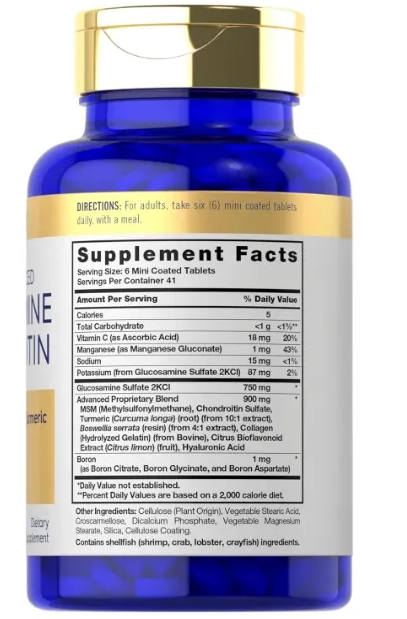 Glucosamina e Condroitina, com MSM e Cúrcuma, 250 Comprimidos, Carlyle