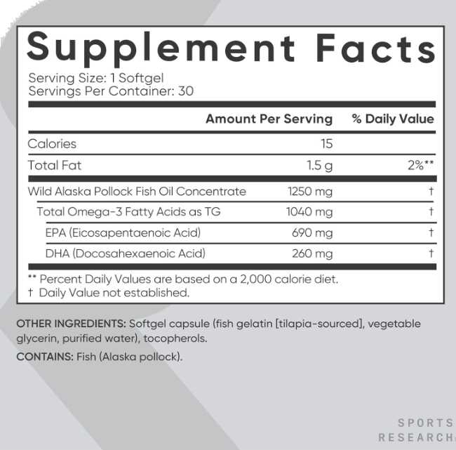 Triple Strength Ômega, Óleo de Peixe 1250mg, 30 Cápsulas, Sports Research