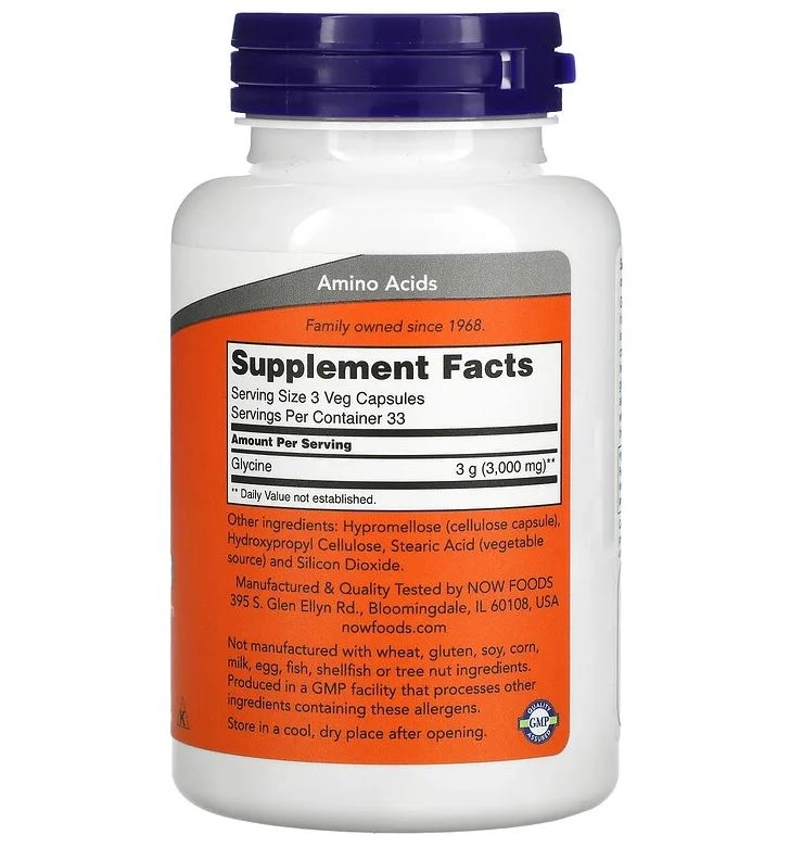 Glicina 1000mg, 100 Cápsulas, Now