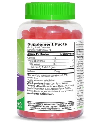 Melatonina 10mg, 60 Gomas Sabor Morango, 21st Century