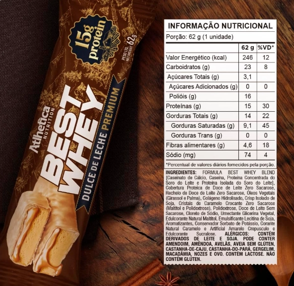 Barra Best Whey Bar, Sabores, 3 Unidades 62g Cada, Atlhetica Nutrition