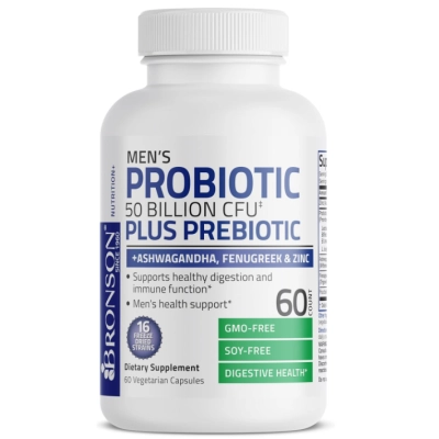 Probiótico Masculino 50 Bilhões UFC, com Prebiótico, Ashwagandha, Feno-grego e Zinco, 60 Cápsulas, Bronson 