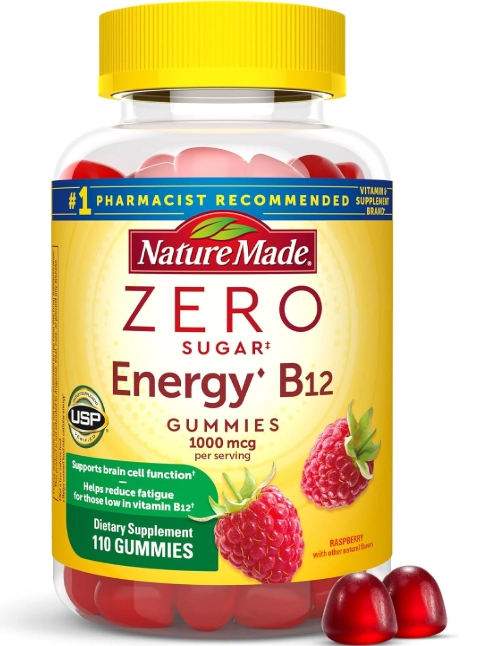 Vitamin B12 1000mcg, 110 Gomas Sabor Framboesa Sem Açúcar, Nature Made