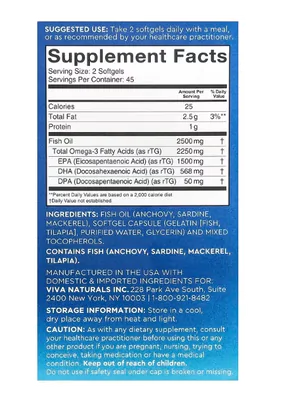 Ômega 3, 2500mg, Com ácidos Graxos Reesterificados, 90 cápsulas, Viva Naturals