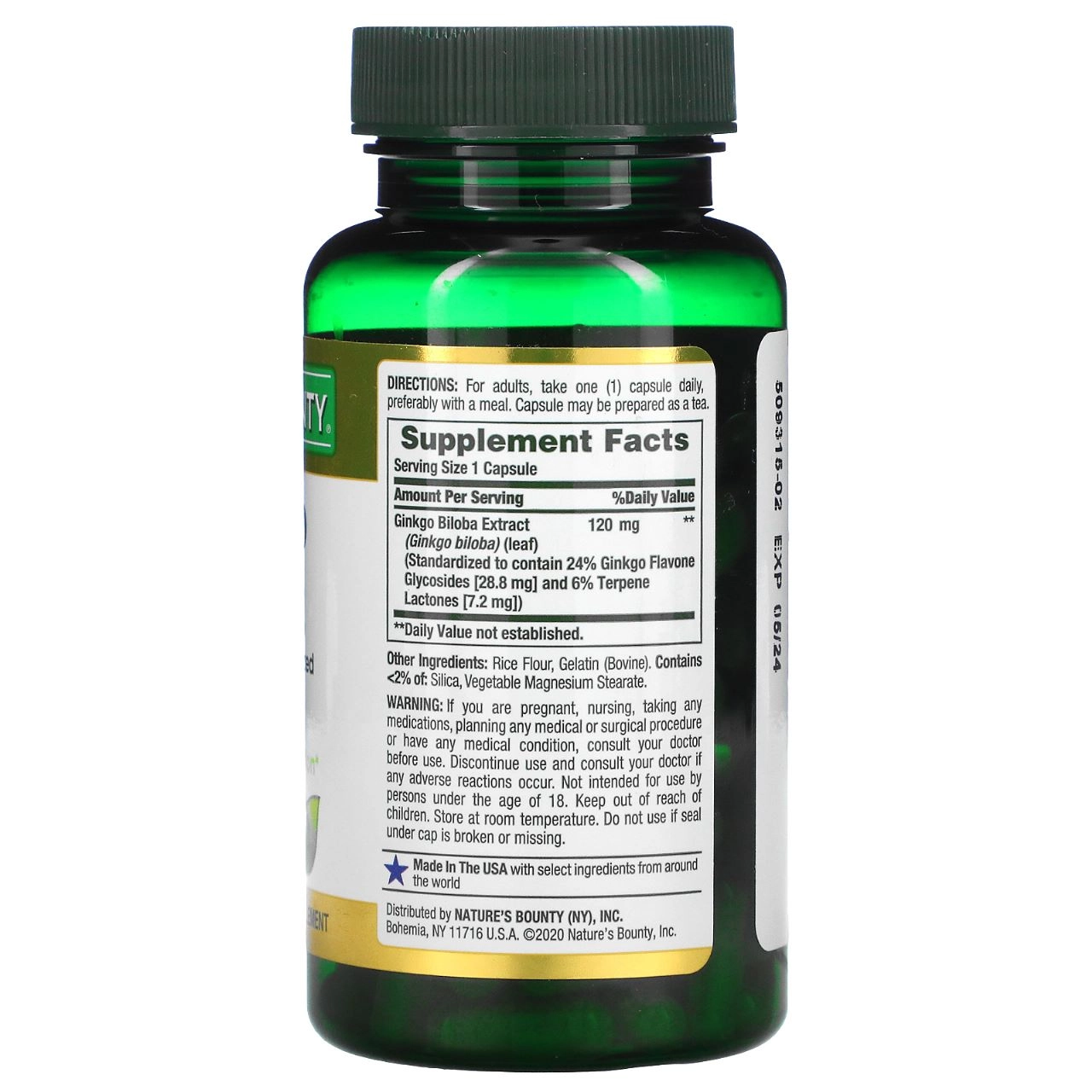 Ginkgo Biloba,120mg, 100 Cápsulas, Natures Bounty
