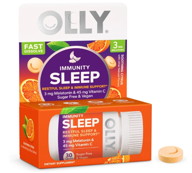 Immunity Sleep, Melatonina 3mg Com Vitamina C, 30 Comprimidos Fast Dissolve, Sabor Citrus, OLLY