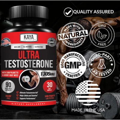Ultra Testosterone com ongkat Ali, Horny Goat Weed e Tribulus, 180 Cápsulas, Kaya Naturals