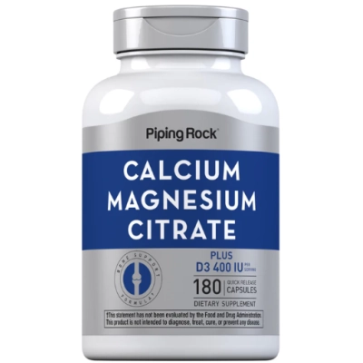Citrato de Cálcio e Magnésio com Vitamina D3, 180 Cápsulas, PipingRock